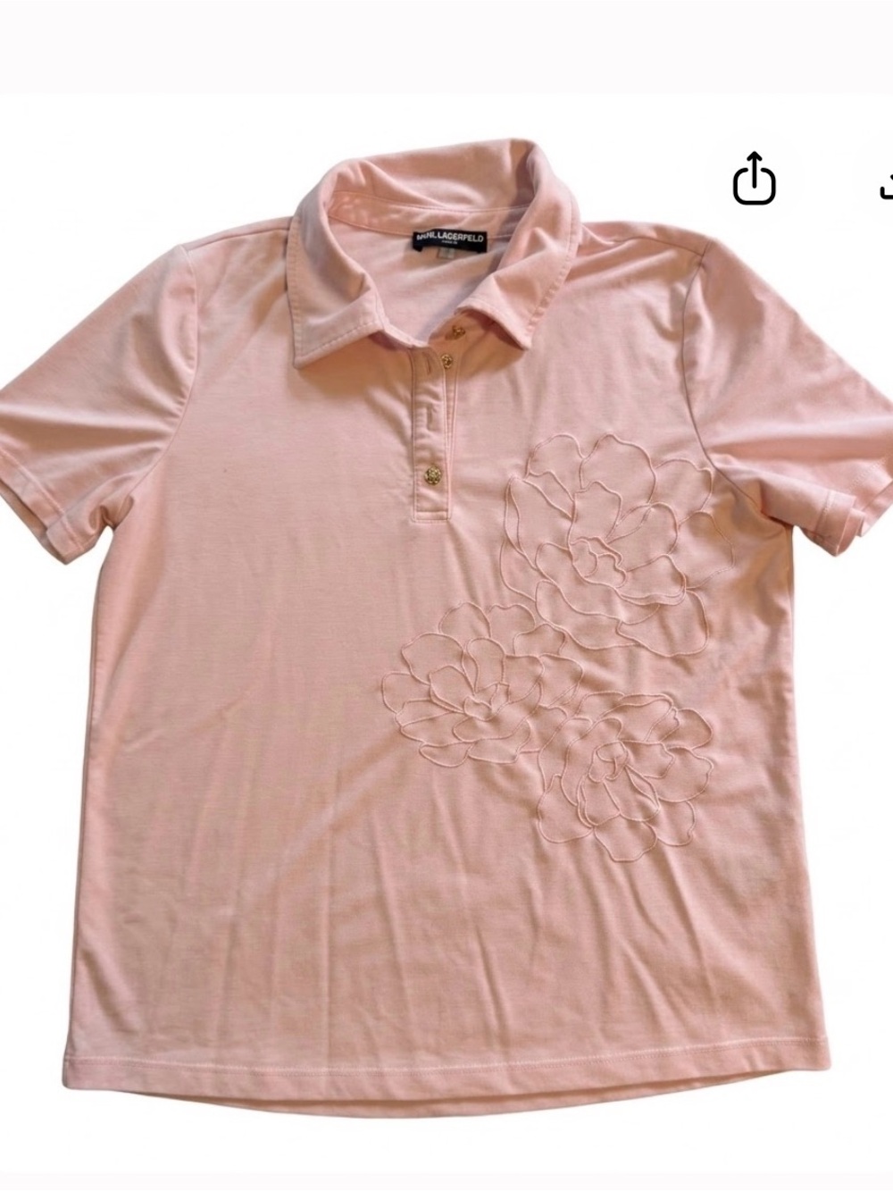 Karl Lagerfeld Paris Pink Floral Embroidered Polo Top Shirt Size M - Picture 10 of 10